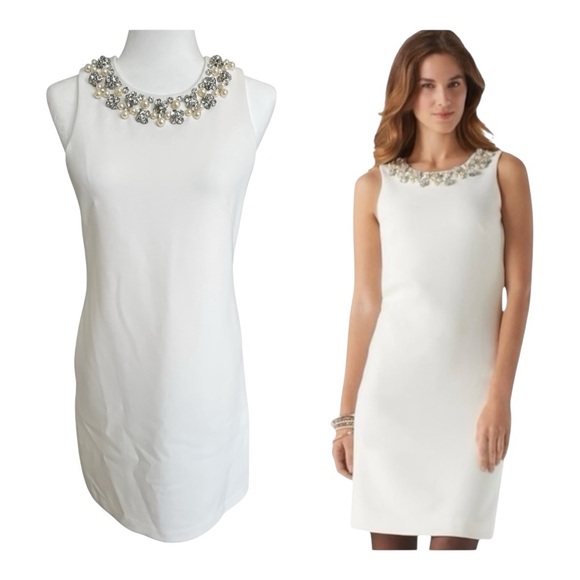 White House Black Market Dresses & Skirts - White House Black Market Dress 2 White Ivory Embellished Neck Sheath Cocktail